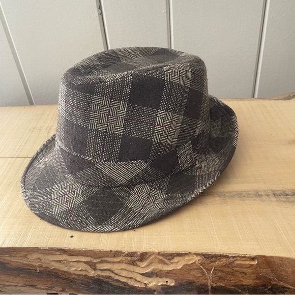 Other - LAST CHANCE Brown Gray Fedora Tartan Plaid Pattern Unisex Hat 57cm Classic